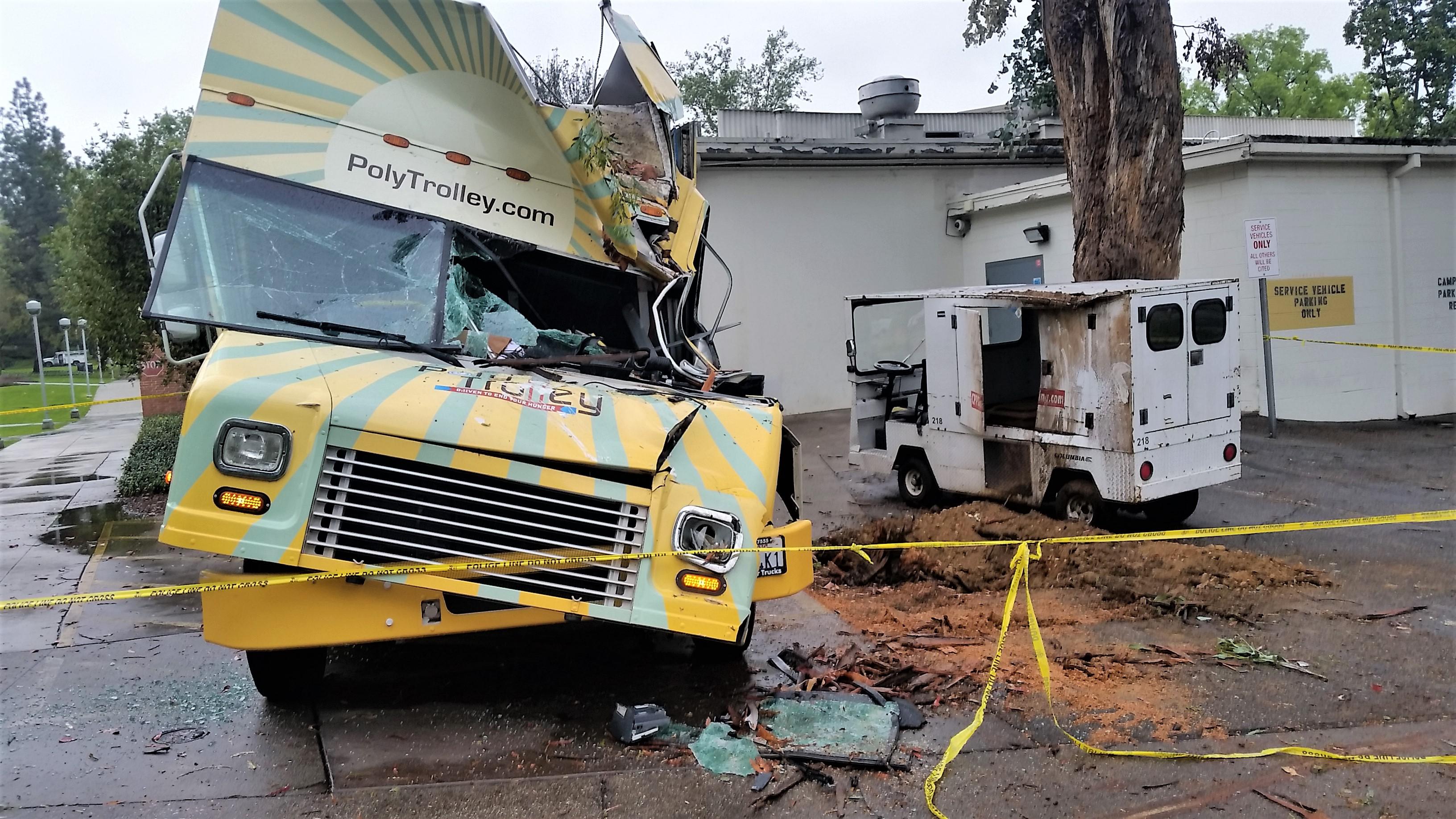the poly trolley after a tree destroyed it